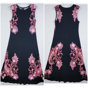 Eva Varro Maxi Dress Floral Paisley Print Art-to-Wear Slinky Lagenlook size M